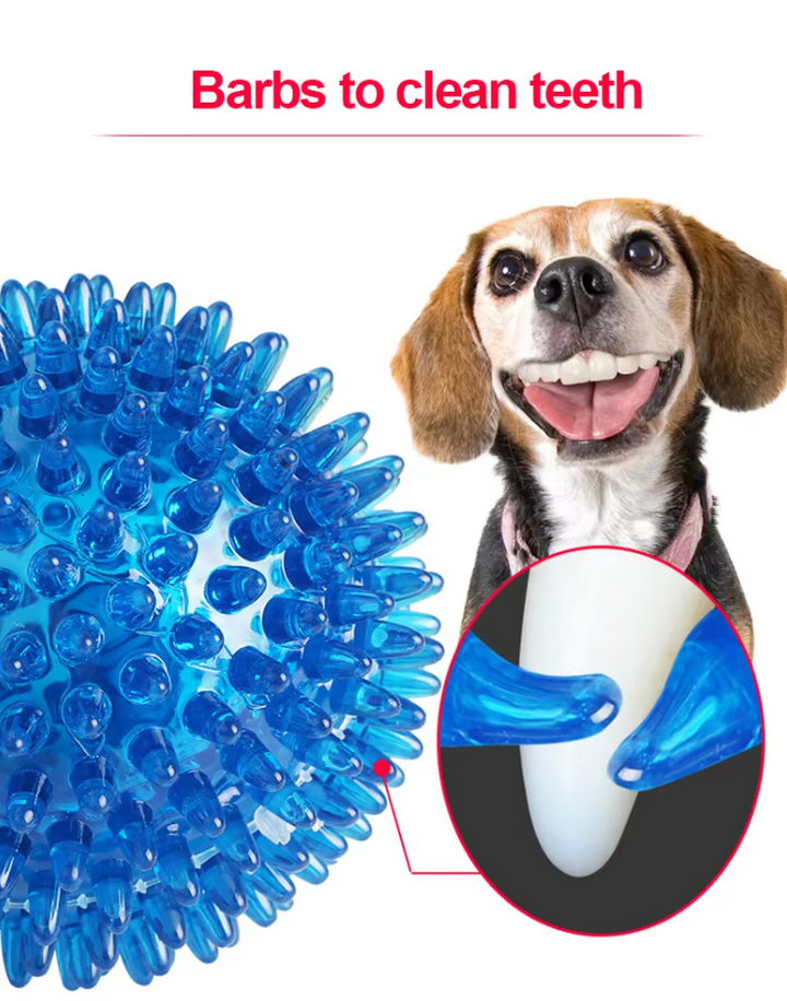 Pet chew ball toy, green, against a white background, highlighting its robust design for dogs.