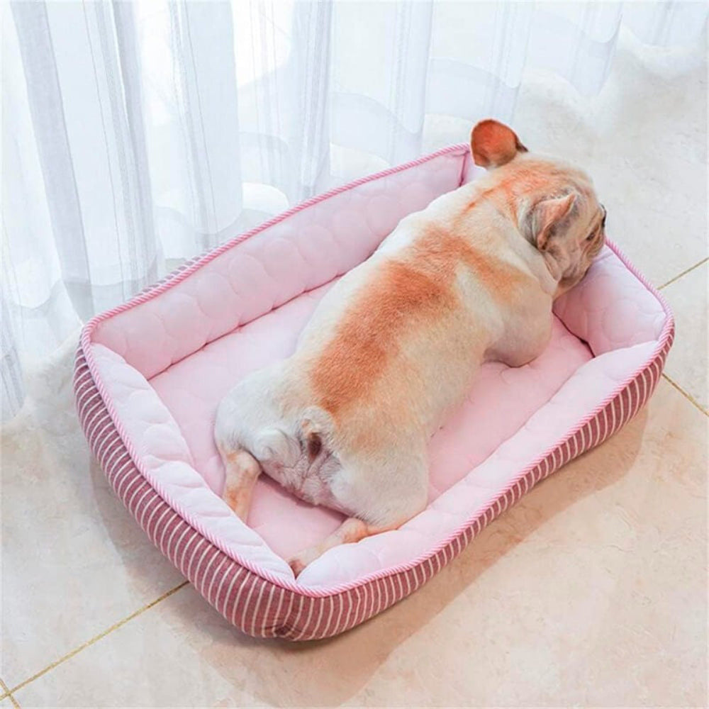Close-up of a blue washable dog cooling mat, designed for ultimate pet comfort in summer