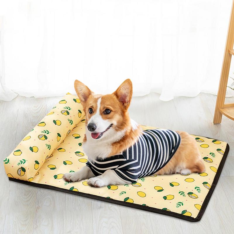 Close-up of pet cooling mat, showing breathable fabric and cooling gel insert for summer use