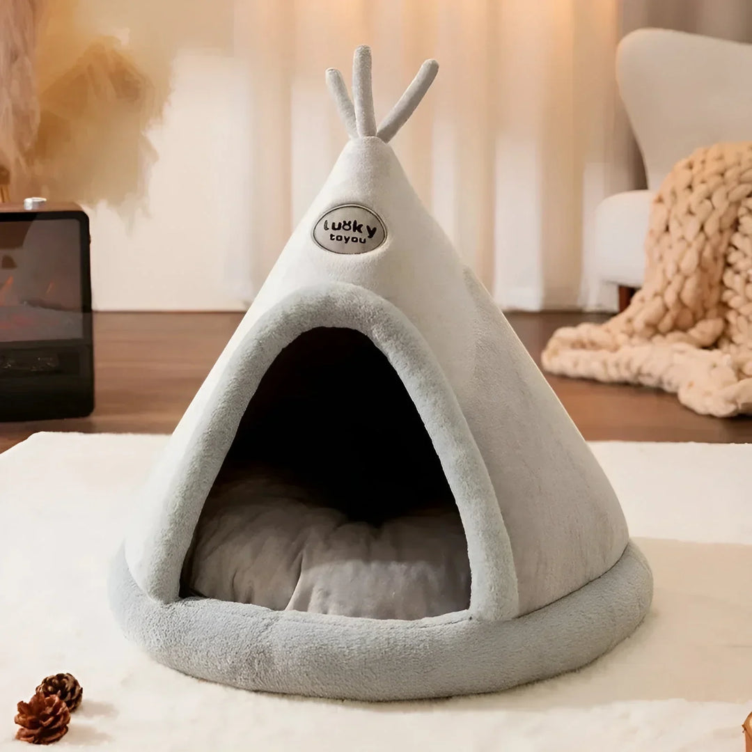 Soft, fabric pet tipi-style dog & cat bed, a comfortable animal sanctuary for rest.