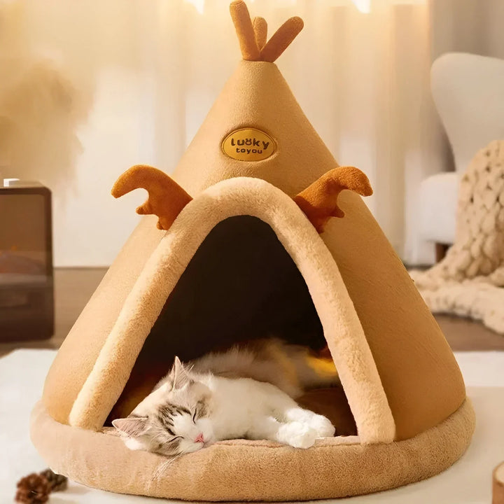 Unisex pet cozy cave, an ideal dog bed and cat bed, providing a private animal sanctuary.