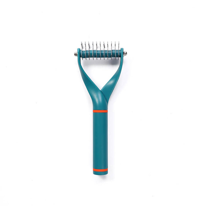 Pet Dematting Comb with rounded teeth for safe pet hair removal, a key pet grooming supply.
