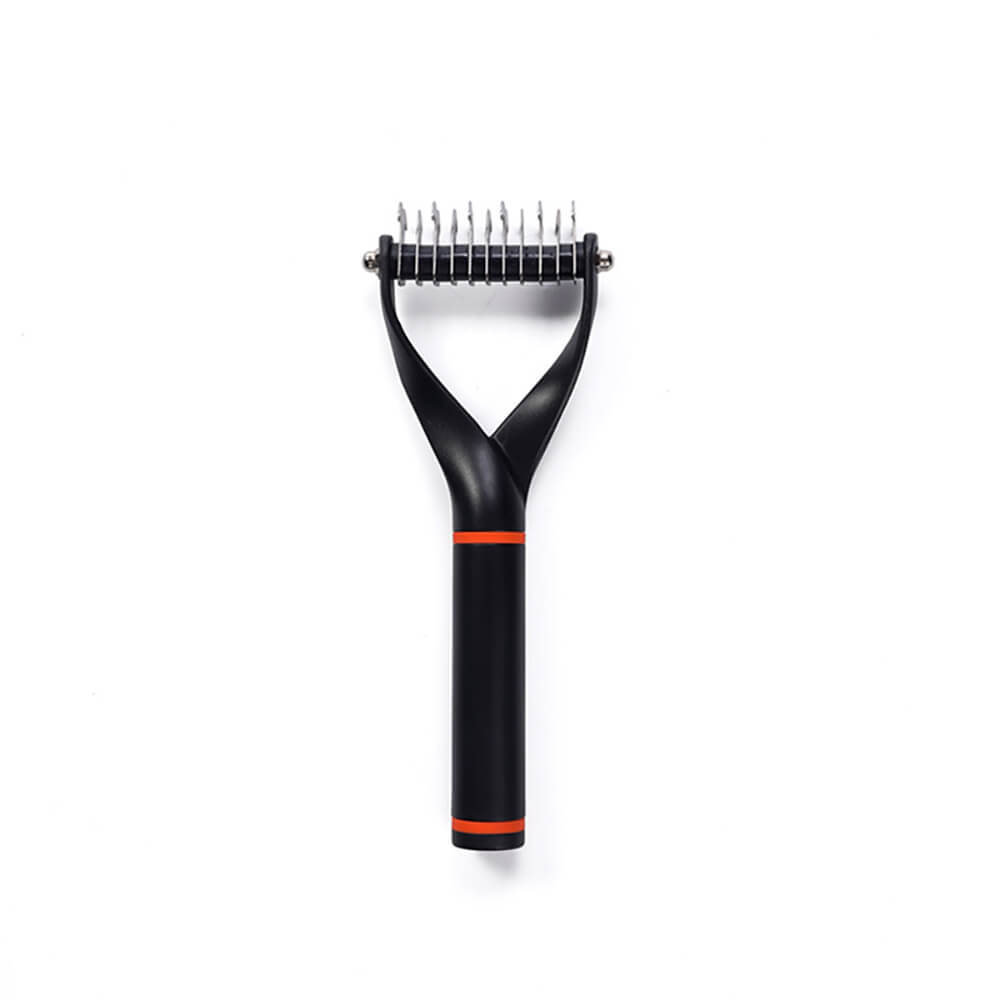Comparison of the two sides of the Pet Dematting Comb, showcasing its varied blade density for pet grooming.