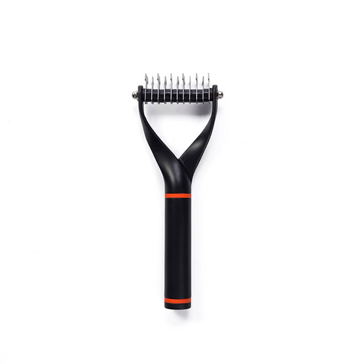 Comparison of the two sides of the Pet Dematting Comb, showcasing its varied blade density for pet grooming.