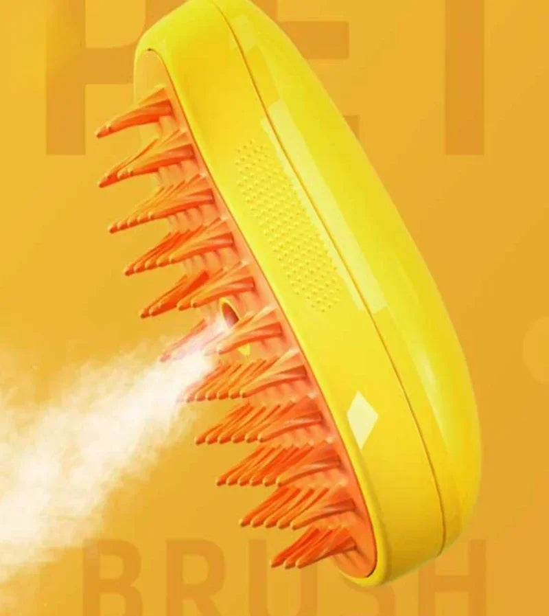 Dog being groomed with the unisex pet deshedding and massage brush, showing hair removal