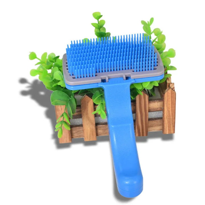 Unisex pet detangling brush, ergonomic handle, blue and white, for dogs and cats fur grooming