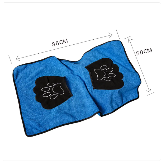 Soft pet care grooming towel, quick-dry cat towel with cute paw print design.