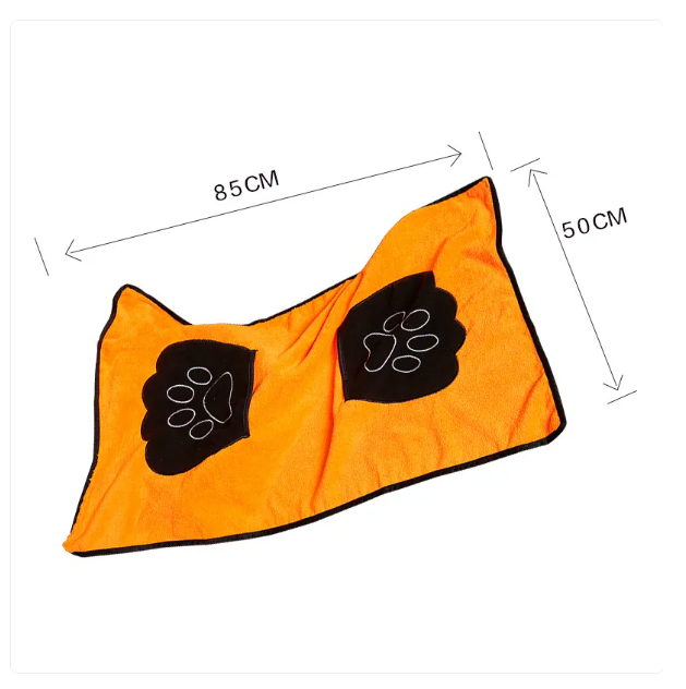 Quick-dry pet towel for dogs and cats, featuring an adorable paw print pattern.