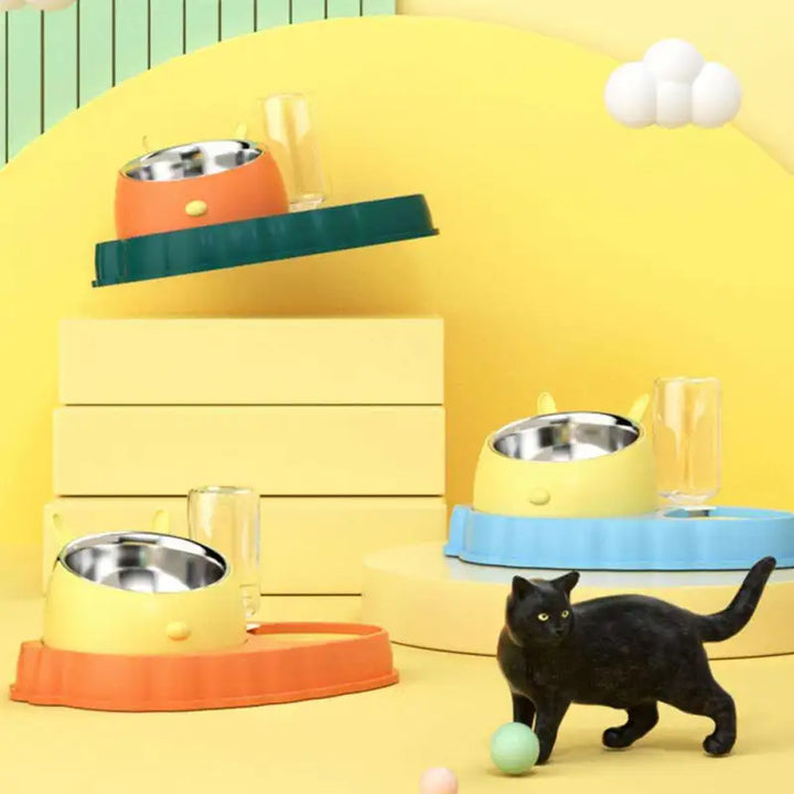 Unisex pet feeding station with automatic water dispenser for dogs & cats, easy-clean food bowl