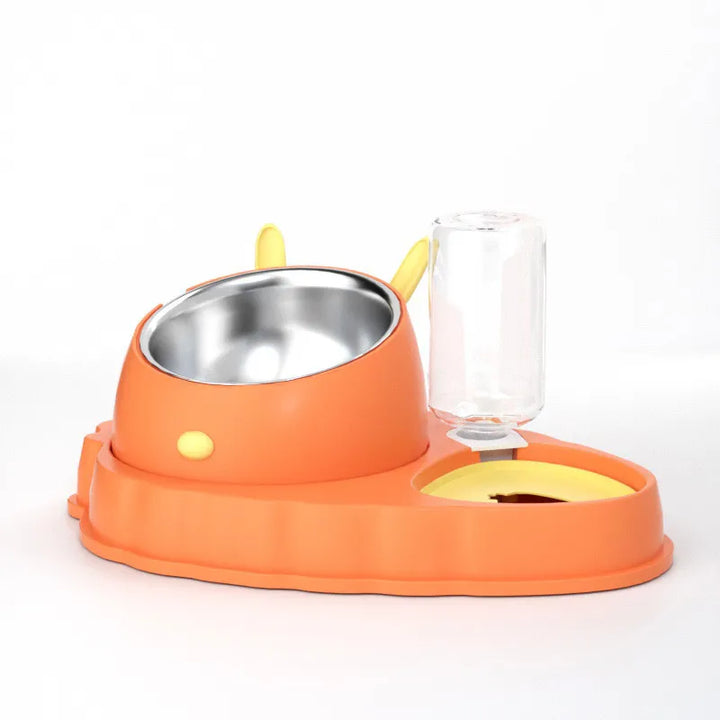 Easy-clean pet food station with integrated automatic water dispenser, perfect for busy pet owners