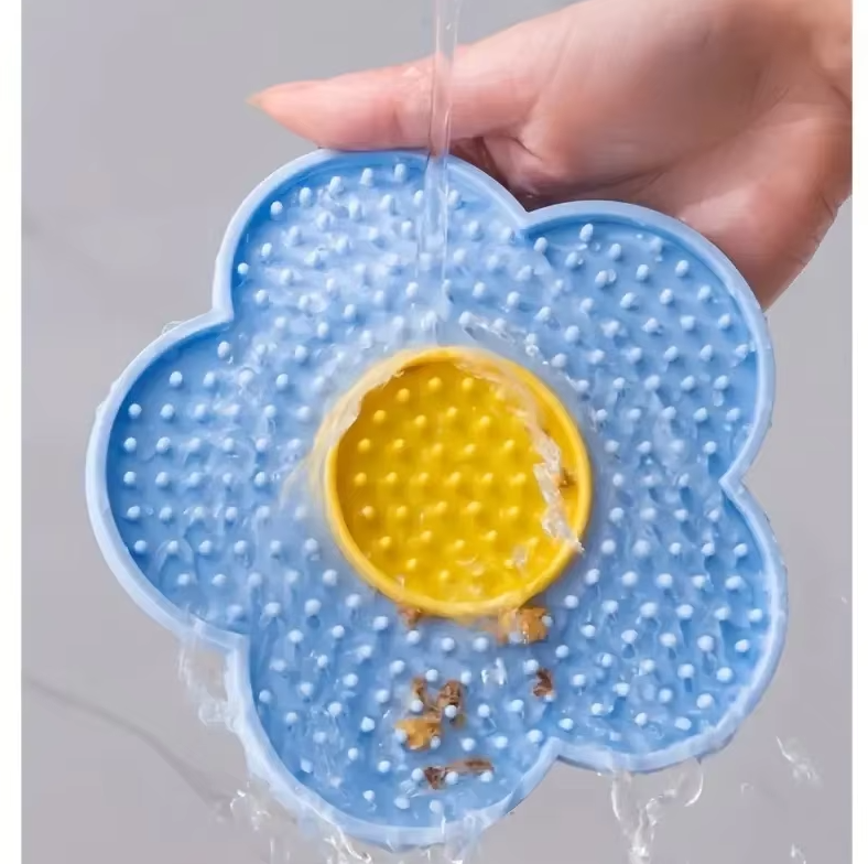 Colorful flower pet licking mat, a durable slow feeder and stress-relief accessory for pets