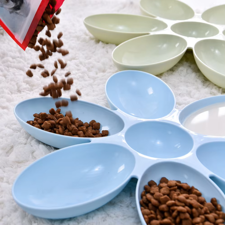 Flower petal slow feeder pet bowl for cats & dogs, promotes healthy eating, prevents bloating, 6 sections