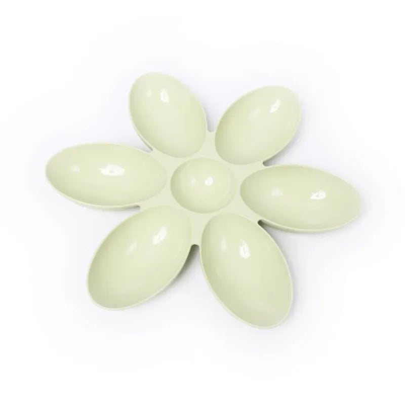 White flower petal slow feeder pet dish, 6 sections, easy clean dog or cat food and water bowl