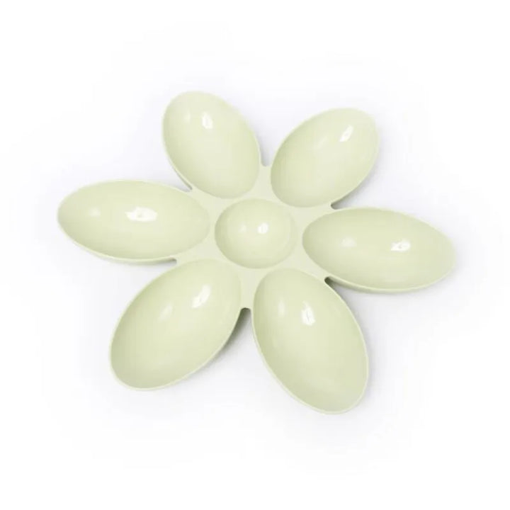 White flower petal slow feeder pet dish, 6 sections, easy clean dog or cat food and water bowl