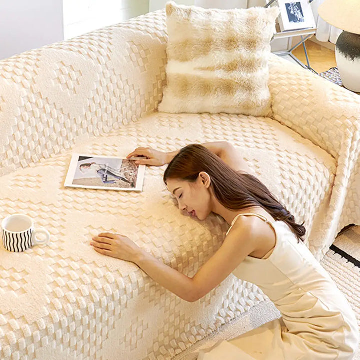 Washable jacquard velvet sofa cover being laundered, emphasizing its easy care and maintenance.
