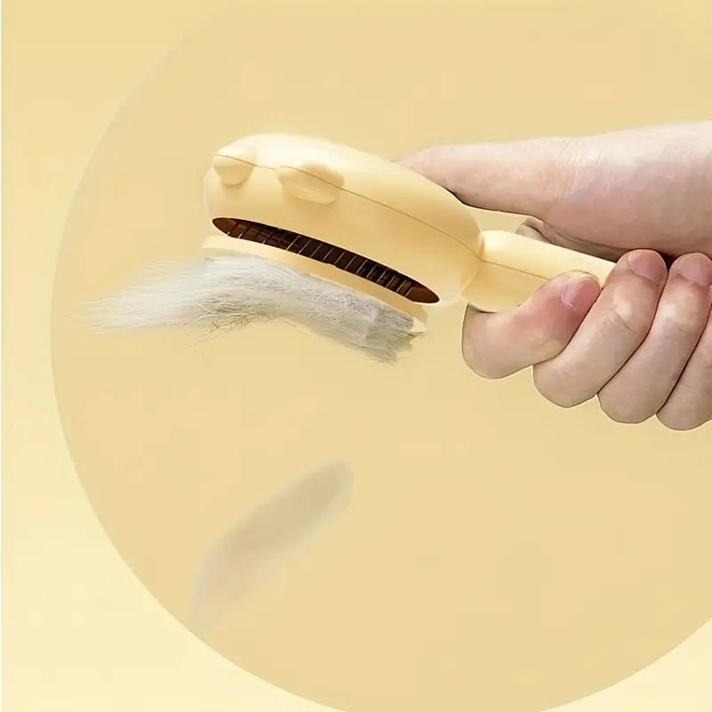 Cat grooming brush, ergonomic design for pet care & feline hygiene.