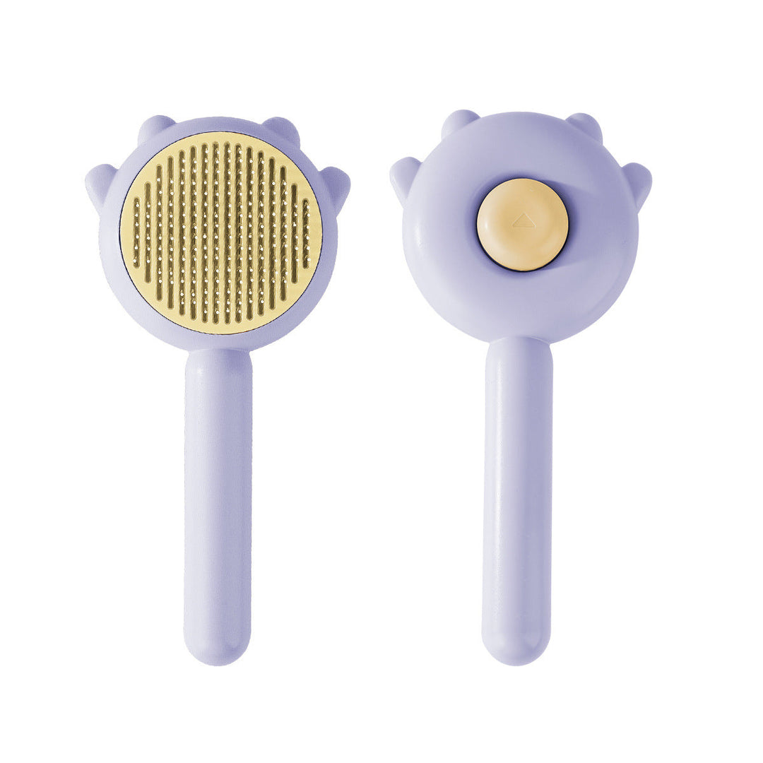 Close-up of cat grooming brush bristles, perfect for pet hair removal.