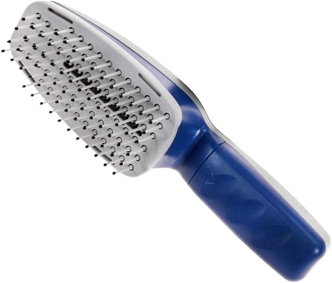 Unisex pet grooming brush for dogs & cats, detangles fur & promotes healthy, shiny coats.
