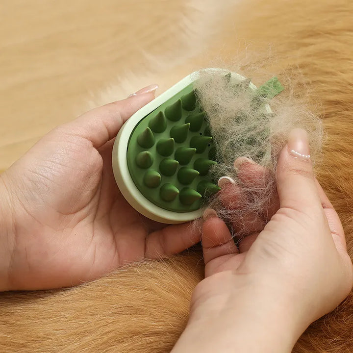 Ergonomic pet grooming brush designed for comfortable dog & cat fur removal
