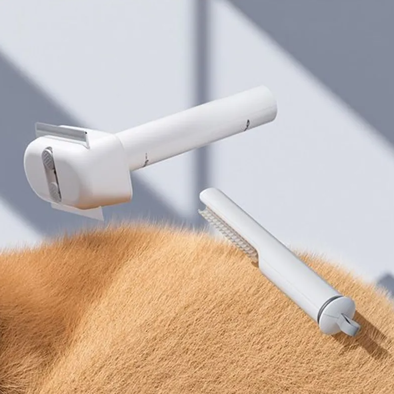 2-in-1 pet grooming tool for dogs and cats, featuring a brush and fur trimmer for pet care