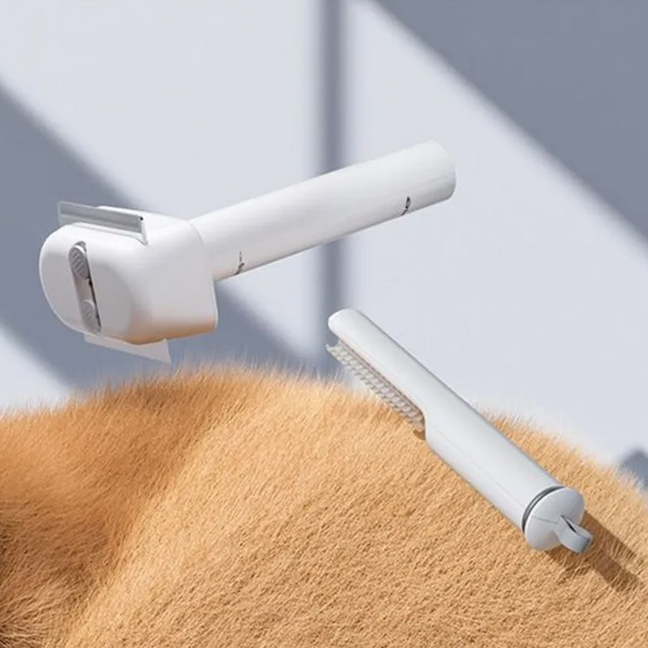 2-in-1 pet grooming tool for dogs and cats, featuring a brush and fur trimmer for pet care