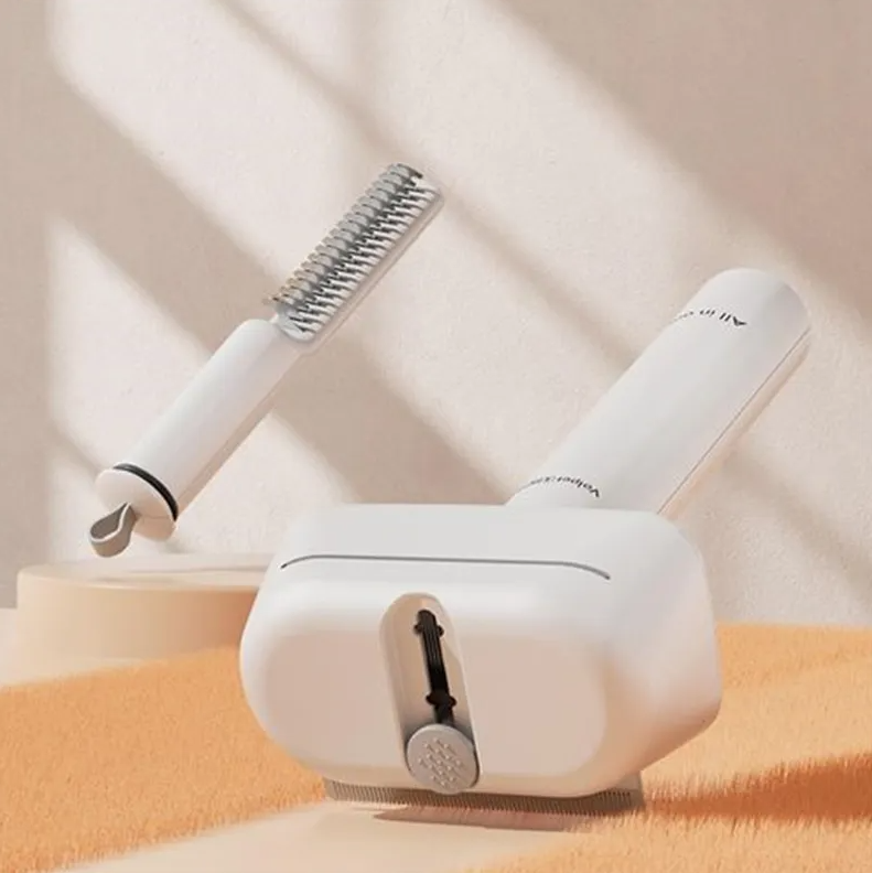Versatile pet care tool: unisex grooming brush with a fur trimmer for small to large pets