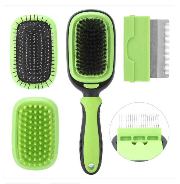 Ergonomic pet grooming tool with fine-tooth comb, essential for animal care & detangling