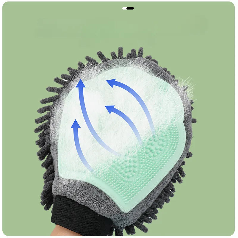 Close-up view of the silicone bristles on a pet grooming glove, serving as an effective dog brush and cat brush for deshedding.