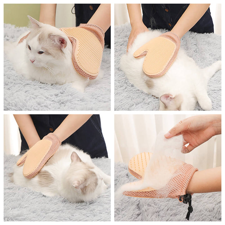 Comfortable pet massage glove, ideal for cat & dog grooming and deshedding.