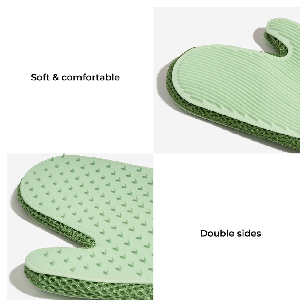 Efficient pet supply: silicone grooming glove for easy pet hair removal & massage.