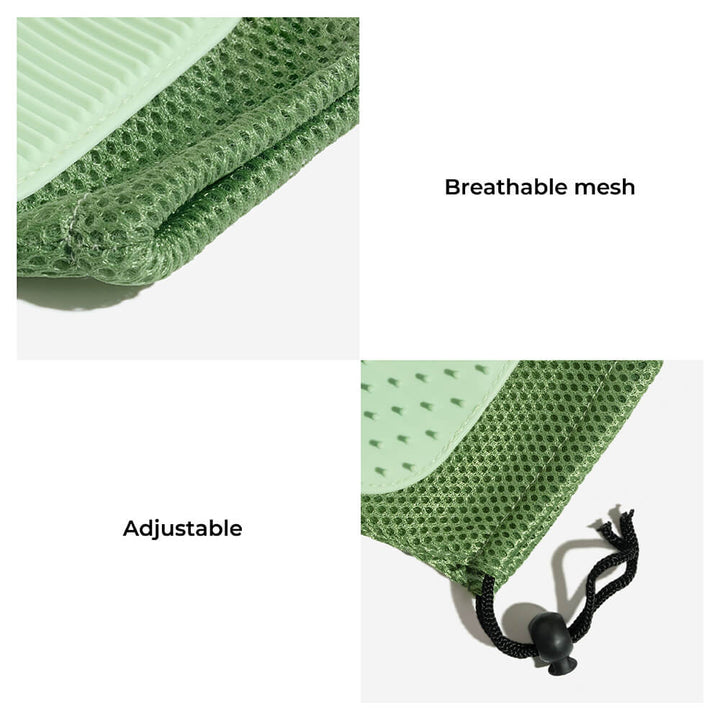 Soft pet grooming glove, a hands-on solution for deshedding and pet bathing.