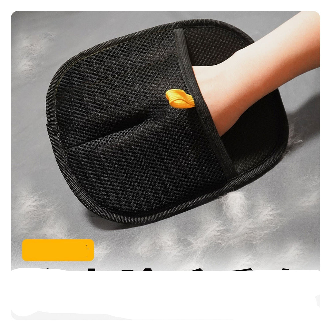 Pet grooming mitt with adjustable strap, suitable for all hand sizes for efficient pet hair removal
