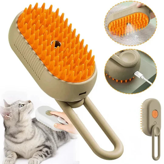 Unisex pet grooming steam brush for cats & dogs, rechargeable for fur removal & dander reduction