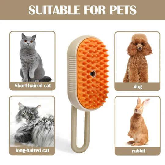Detail of the steam release function on the pet grooming brush, for efficient fur removal