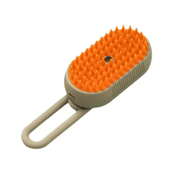 Ergonomic steam brush for pet grooming, effectively removes loose fur from cats and dogs