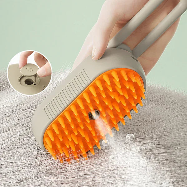 Close-up of pet grooming steam brush bristles, designed for comfortable cat and dog care