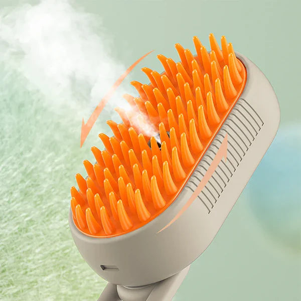 Rechargeable cat brush with steam function, ideal for dander reduction and healthy pet coats