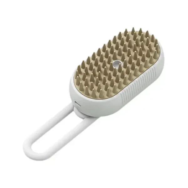 Steam brush for dogs and cats, highlighting its benefit in reducing pet dander