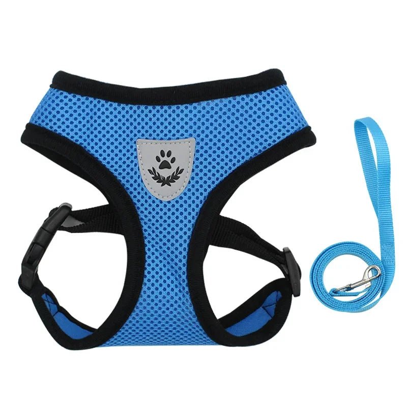 Vibrant red pet harness with reflective elements and durable leash, ensuring pet visibility