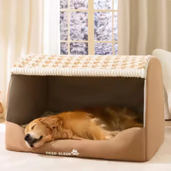 Compact pet house, dogbed, or catbed with an easily removable cushion for effortless cleaning