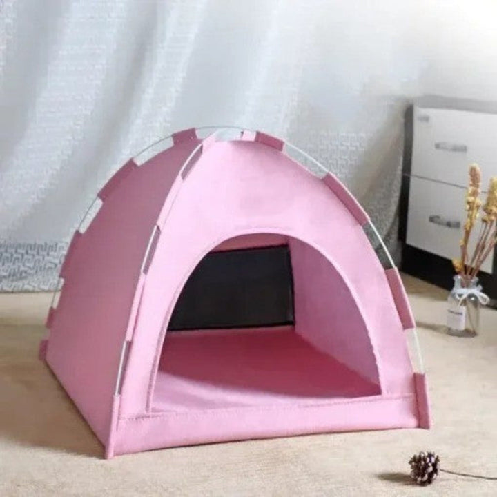 Indoor outdoor cat tent with cooling mat, a durable and comfortable pet accessory.