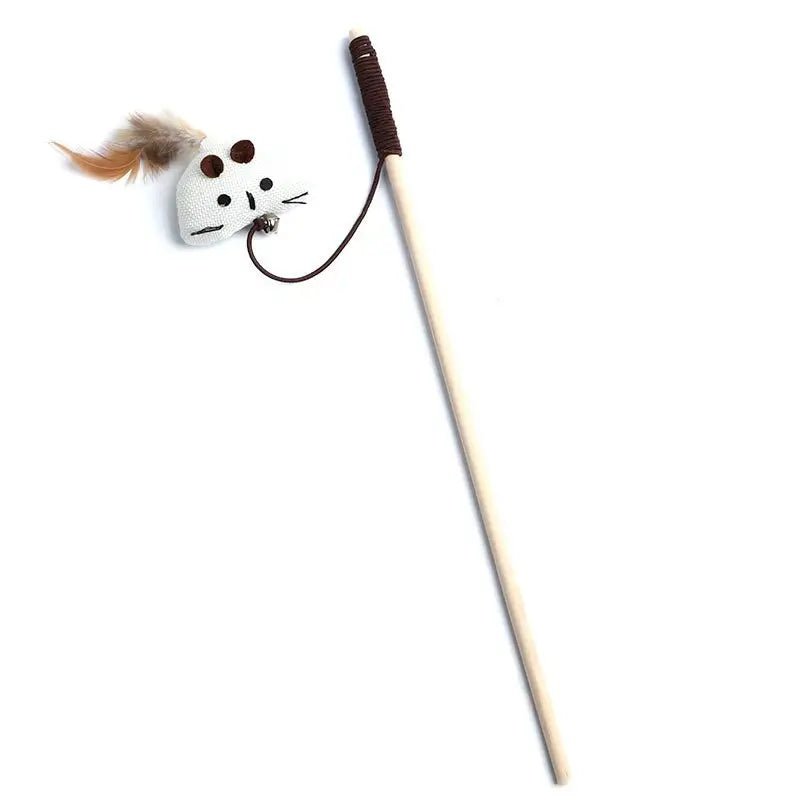 Unisex pet interactive teaser wand toy with colorful feathers for active cat playtime and exercise