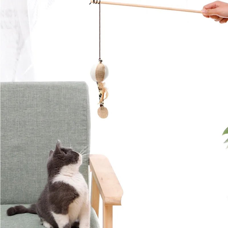 Non-toxic interactive pet supplies: teaser wand with natural feathers for safe cat play