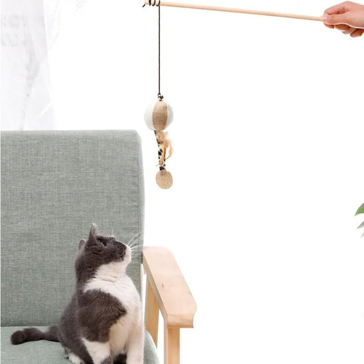 Non-toxic interactive pet supplies: teaser wand with natural feathers for safe cat play
