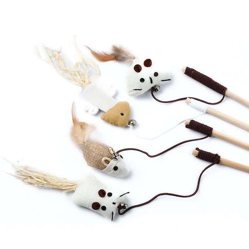 Assortment of unisex cat teaser wands, featuring various feather types for engaging playtime
