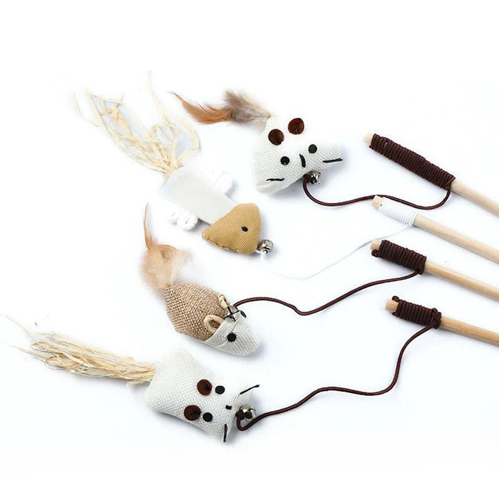 Assortment of unisex cat teaser wands, featuring various feather types for engaging playtime