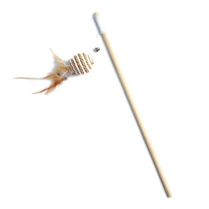 Kitten batting at a feather attachment on an interactive pet wand toy, vibrant and fun
