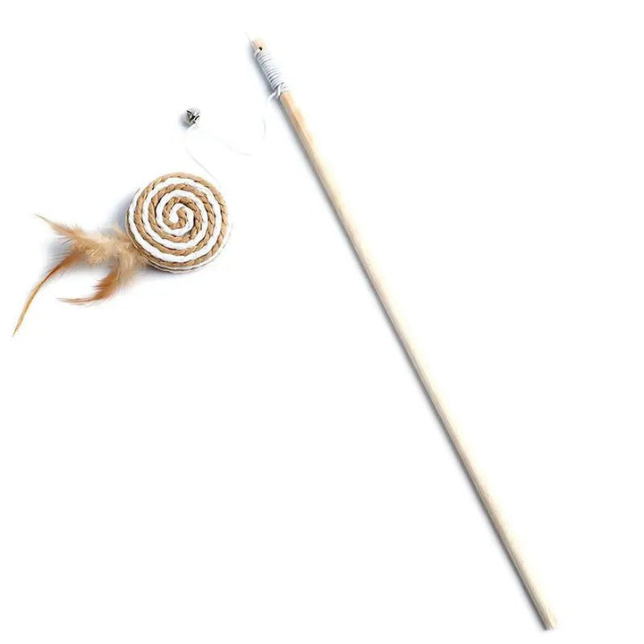 Long flexible rod of a cat teaser wand, designed for dynamic and stimulating pet exercise