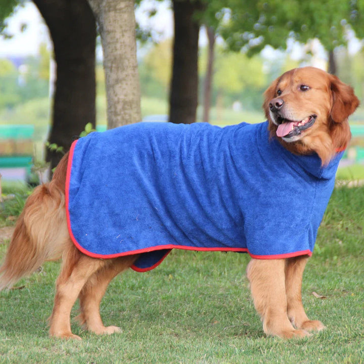 Comfortable pet microfiber bathrobe in a neutral color, suitable for all dog breeds and sizes.