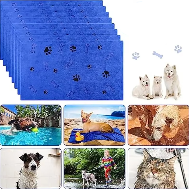 Folded plush microfiber pet towel, ready for use in pet grooming and care routines